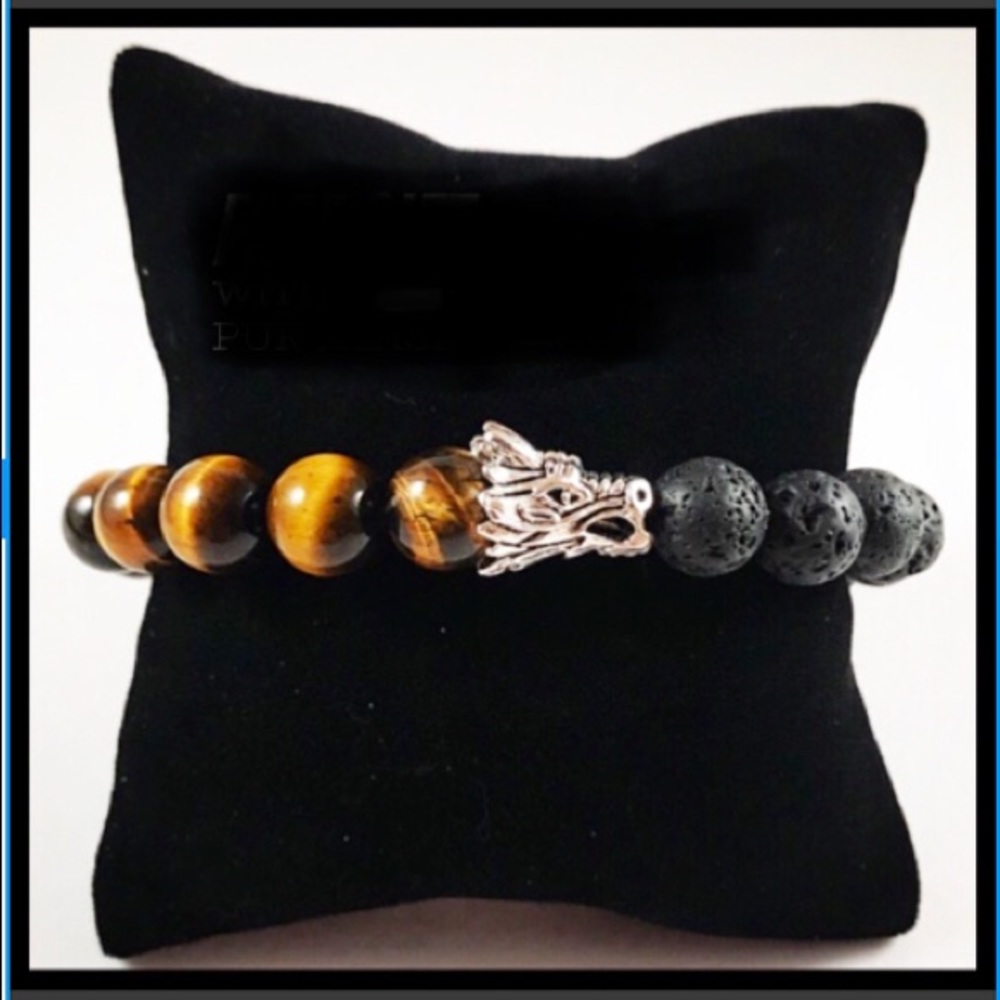 Men or women 10mm tiger eye lava rock dragon charm